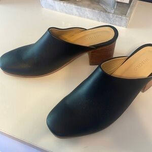 Black leather mules 2.5 inch heels